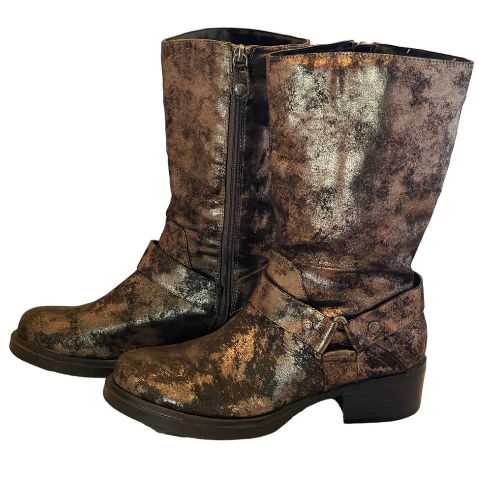 🤑Simply Vera Wang Metallic Leather Upper Round Toe Side Zip Mid Calf Boots 8M